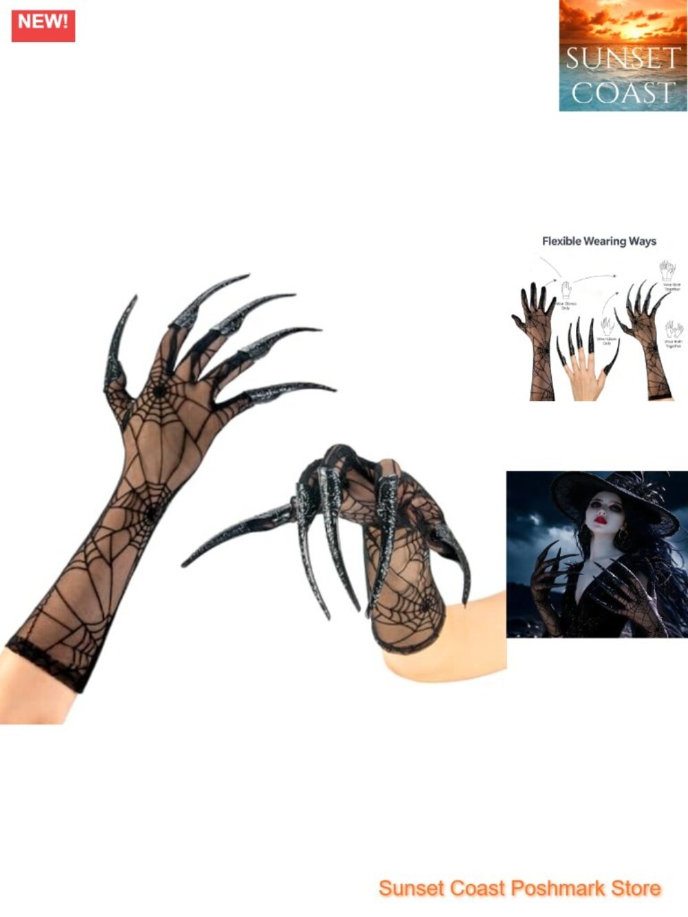 Long Finger Claw Gloves Spandex Halloween Cosplay Costume Accessory